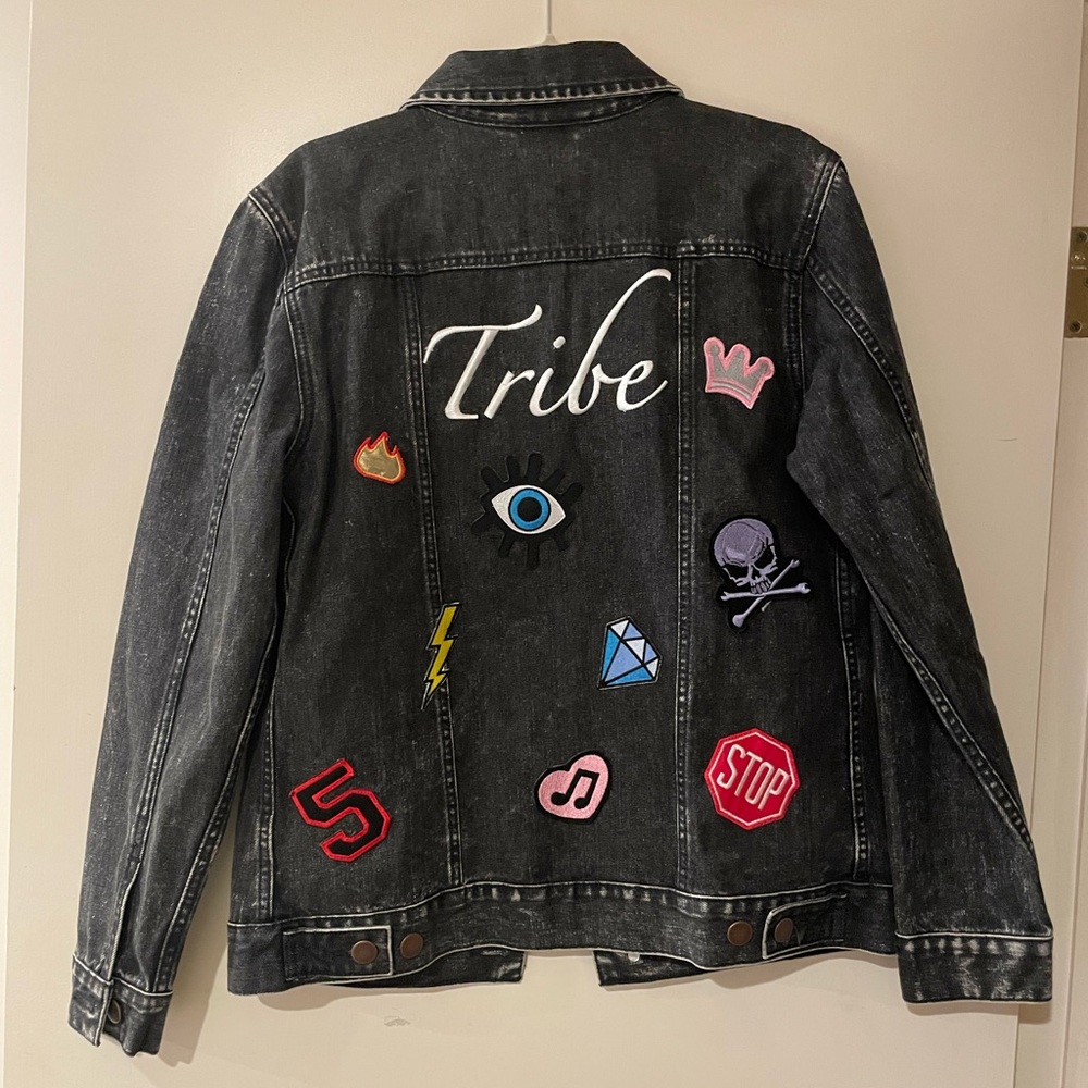 Black Oversized Denim Patch Jacket | Logophile - image 1